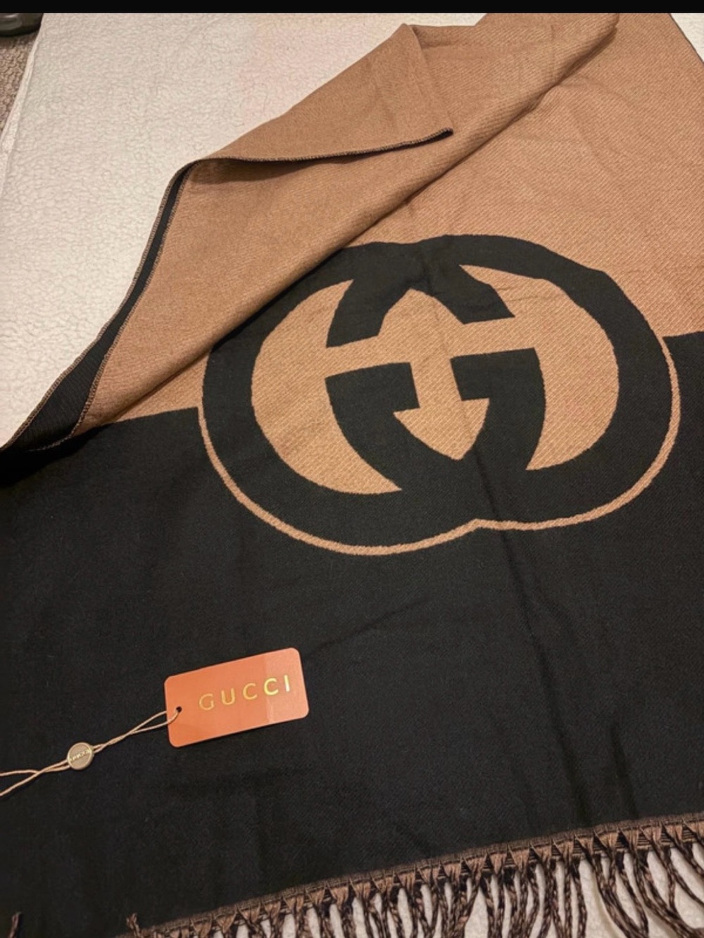 Gucci Two-Tone Brown & Black Logo Wool Scarf
